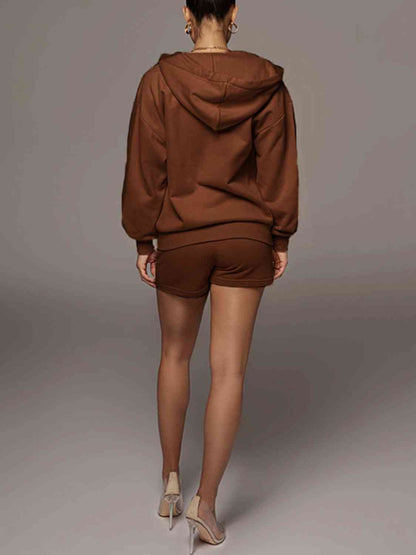 Zip-Up Hooded Jacket and Shorts Set