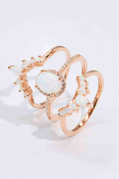 Opal and Zircon Three-Piece Ring Set