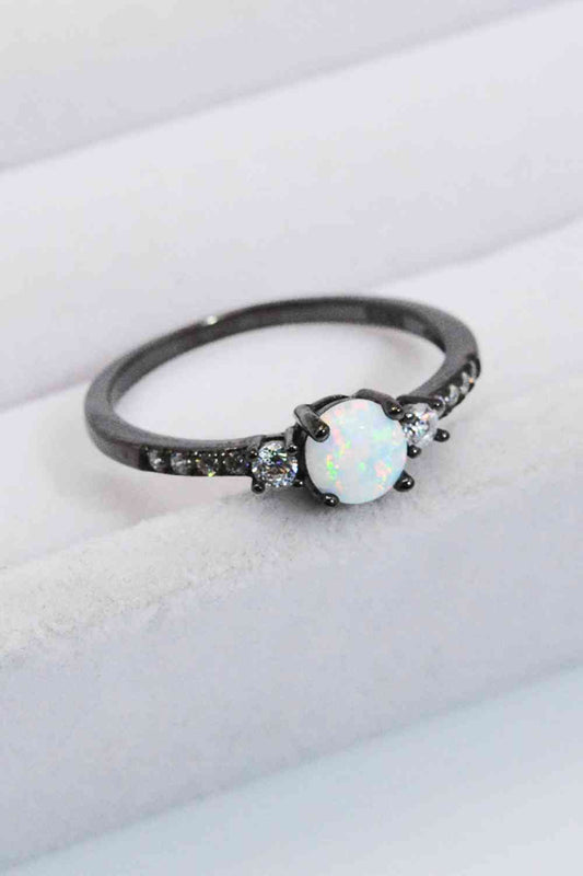 925 Sterling Silver Round Opal Ring