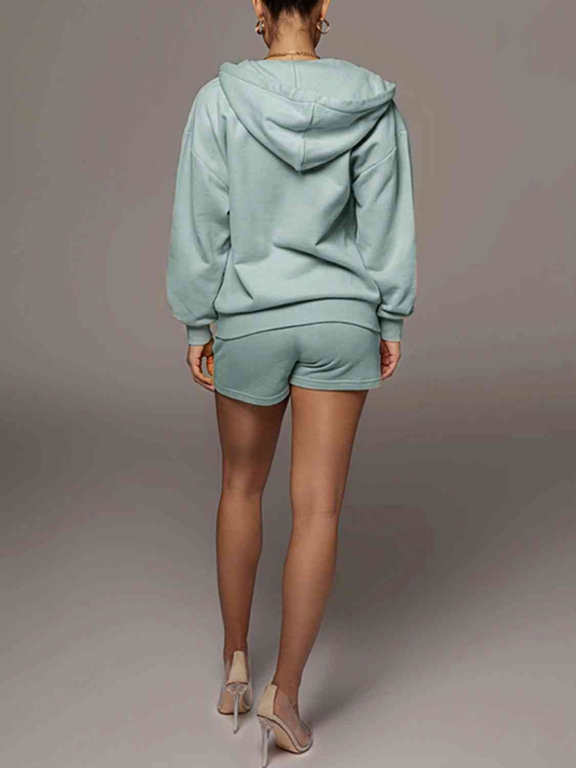 Zip-Up Hooded Jacket and Shorts Set