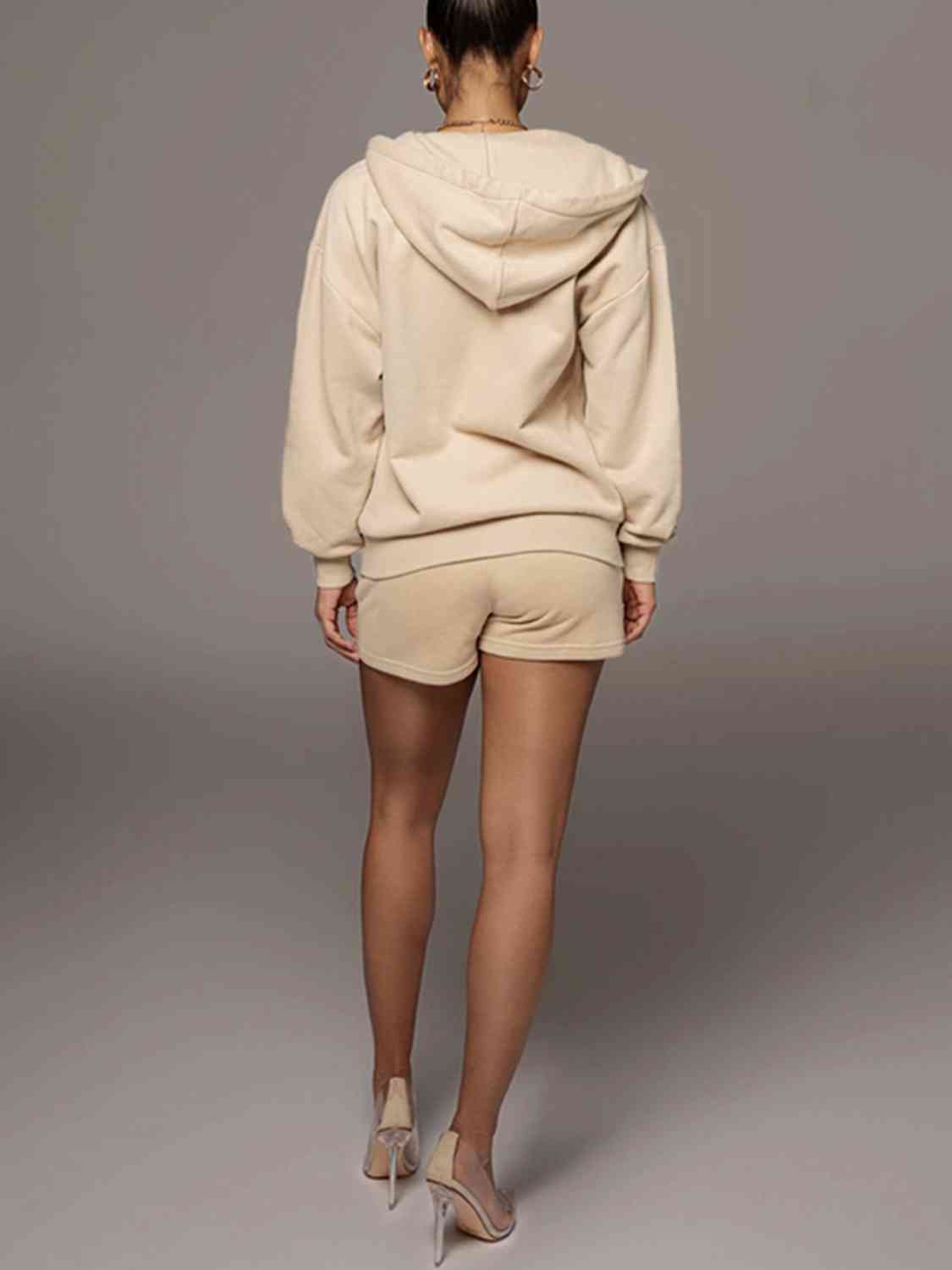 Zip-Up Hooded Jacket and Shorts Set