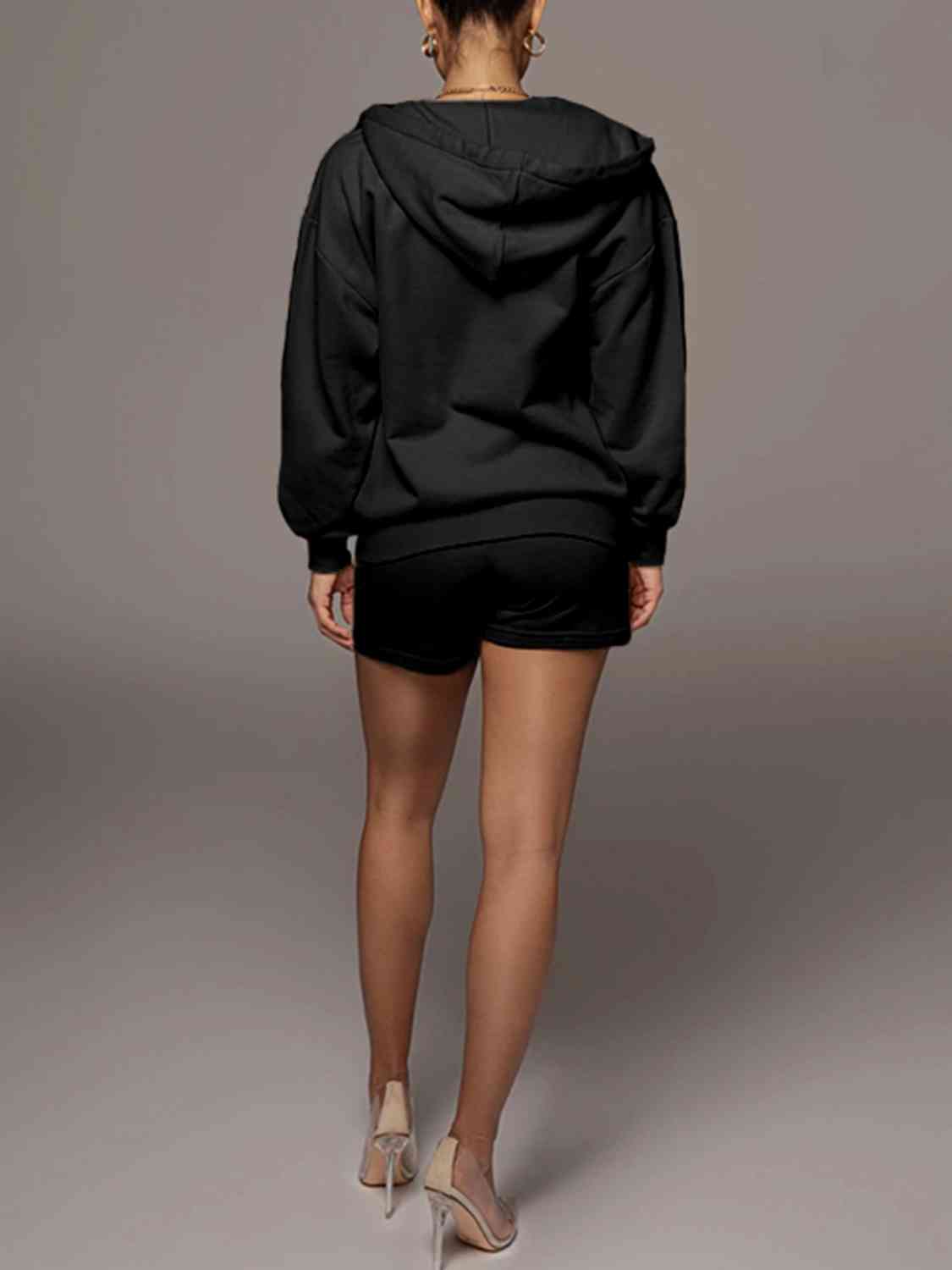 Zip-Up Hooded Jacket and Shorts Set