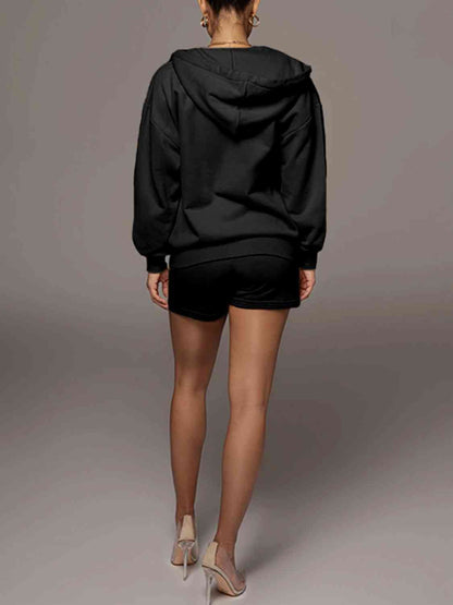 Zip-Up Hooded Jacket and Shorts Set