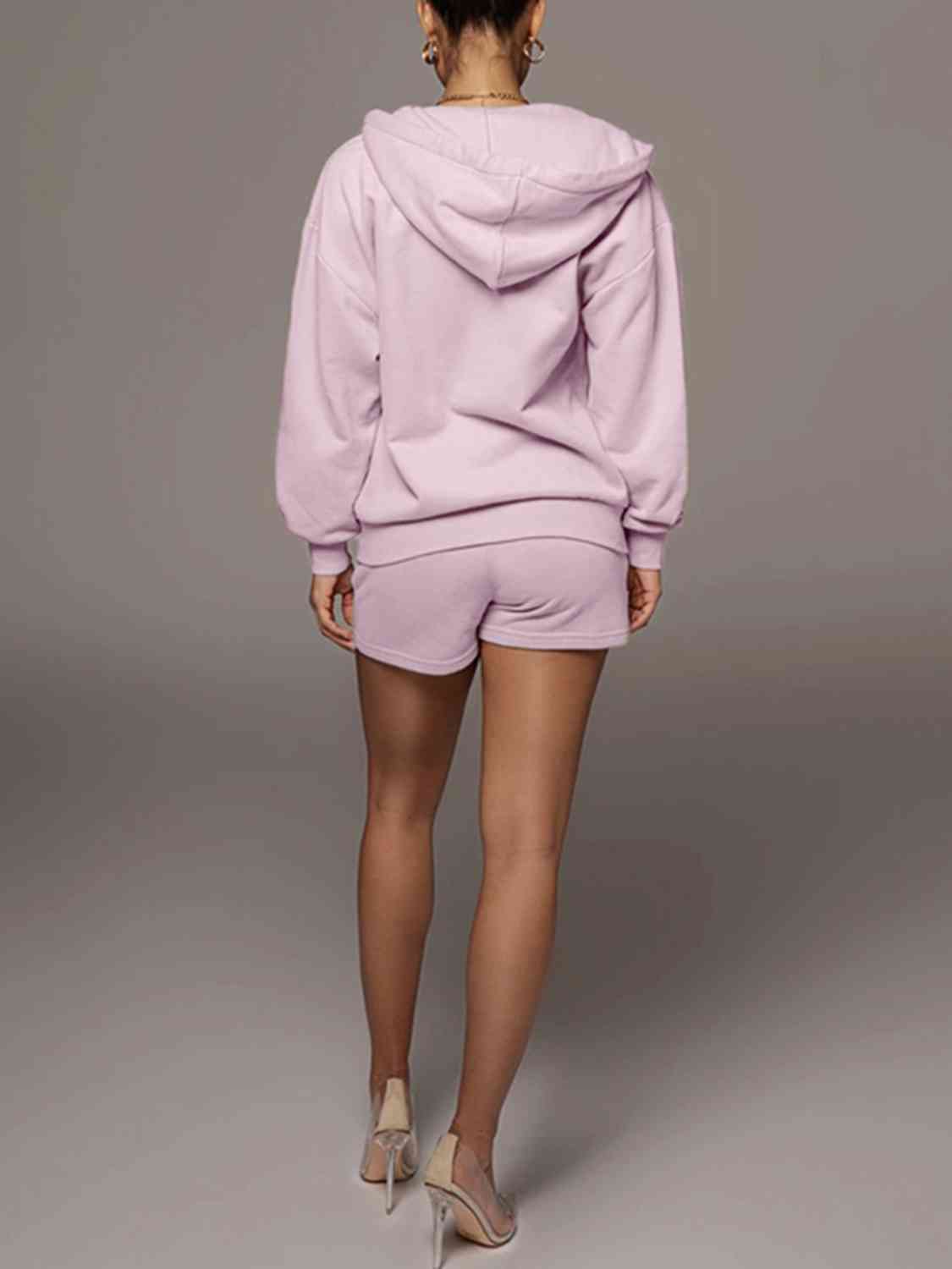 Zip-Up Hooded Jacket and Shorts Set